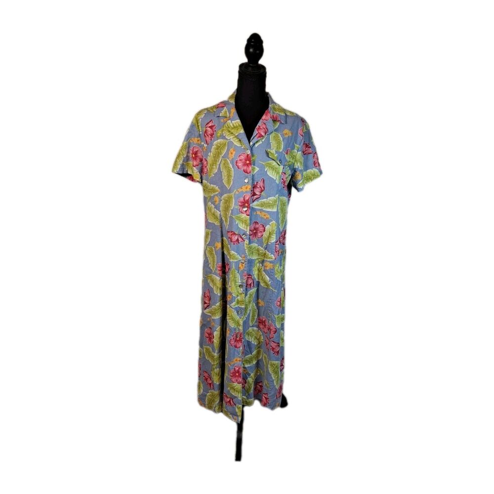 Jane Ashley Vintage Women's Maxi Dress Size L Tropical Linen Blend Resortwear
